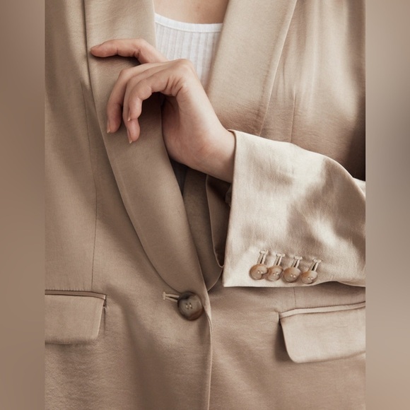 Madewell Gold Satin Oversized Blazer Size 10 - Picture 5 of 13